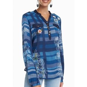 Desigual Blue Embroidered Grace Blouse